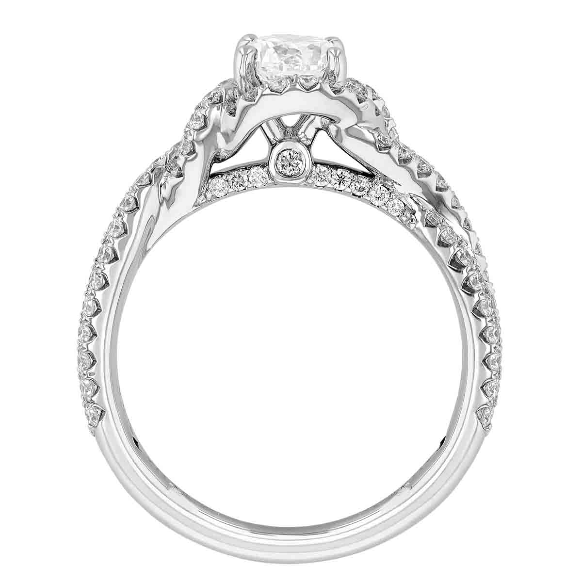 Diamond Halo & Twist Engagement Ring in White Gold