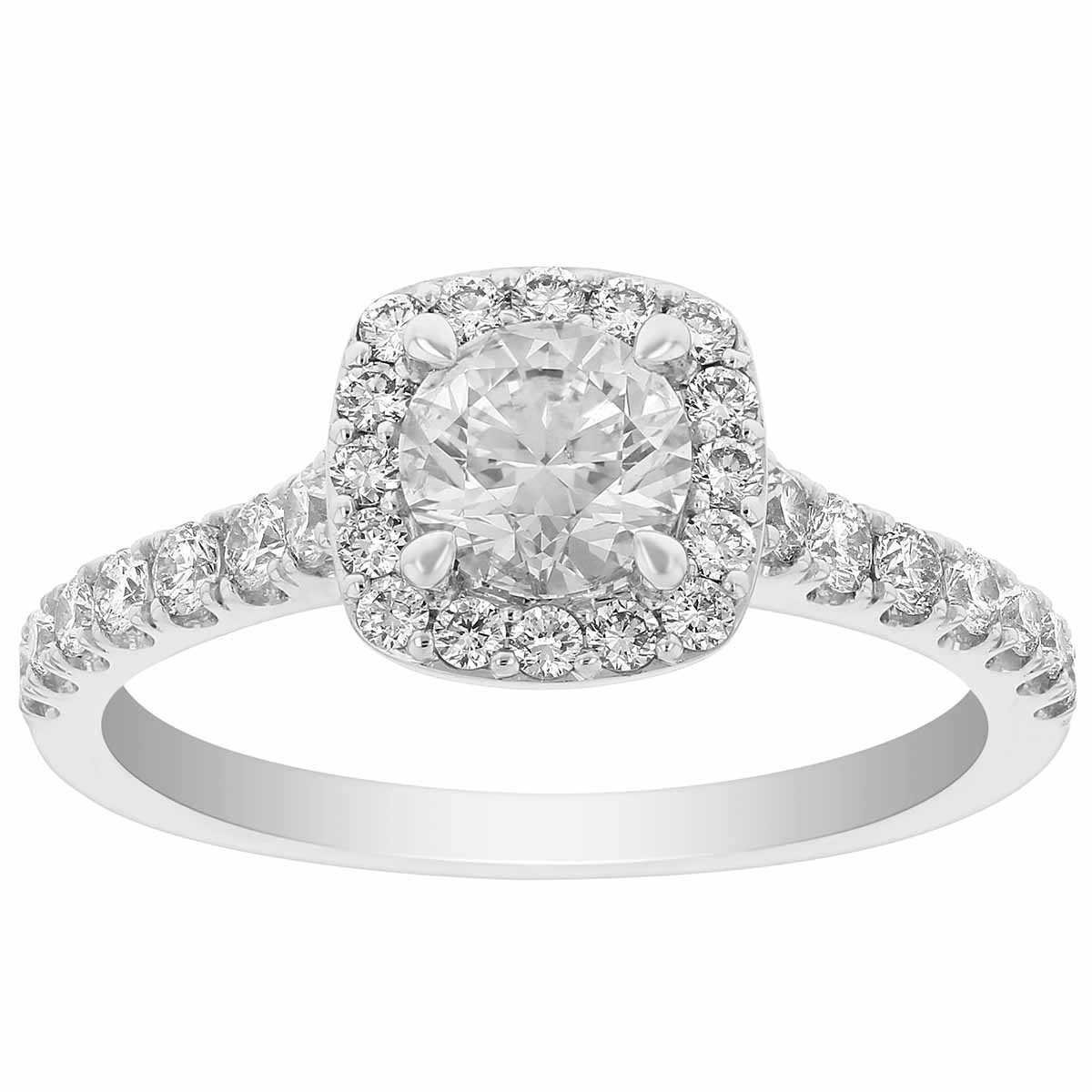 White Gold Round Diamond Cushion Halo Ring with Diamond Shank