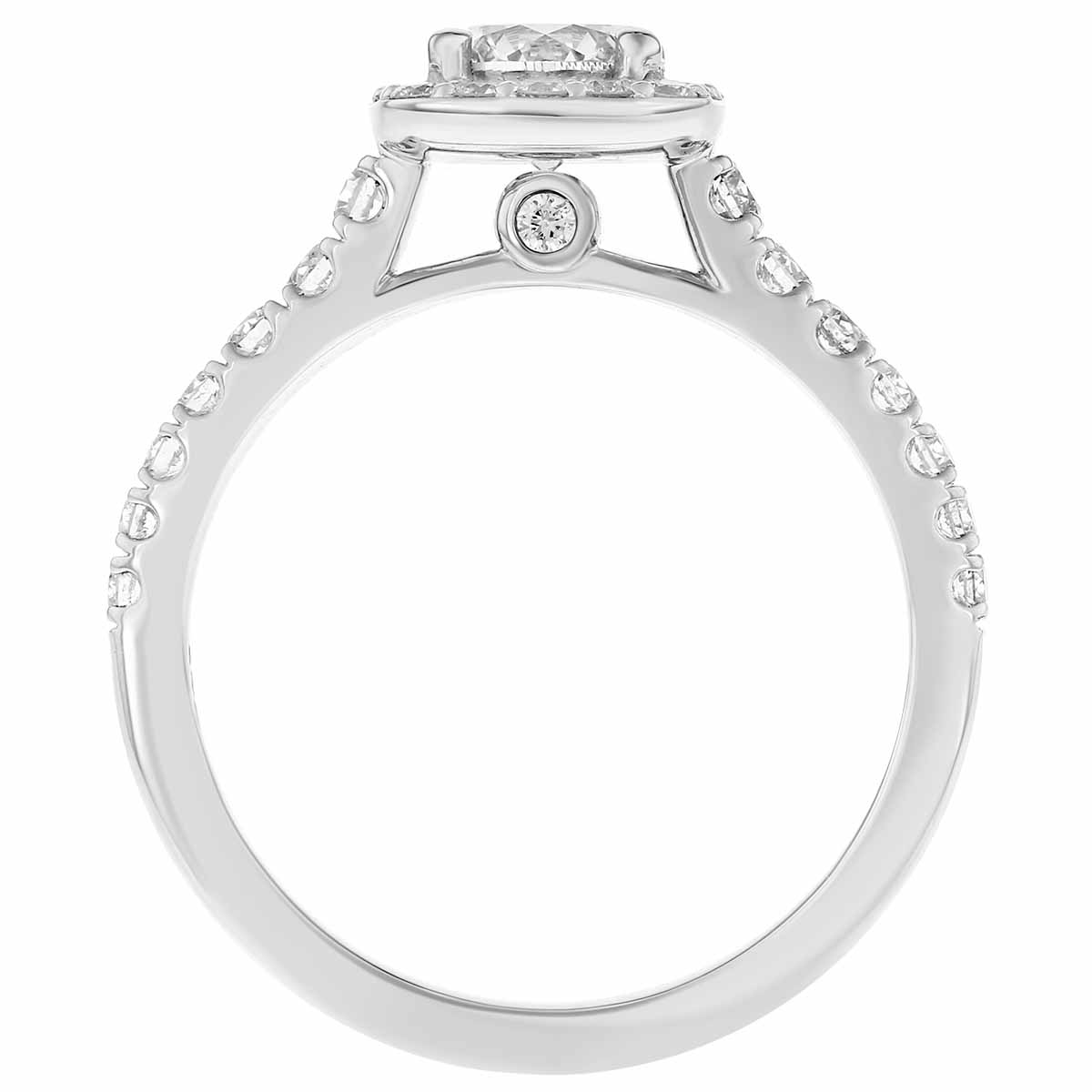 White Gold Round Diamond Cushion Halo Ring with Diamond Shank