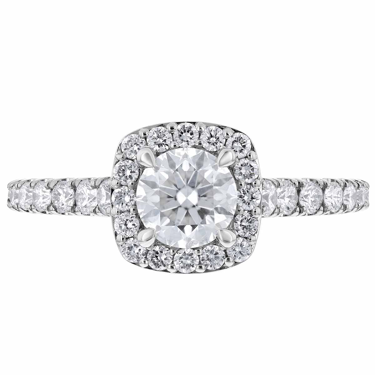 White Gold Round Diamond Cushion Halo Ring with Diamond Shank