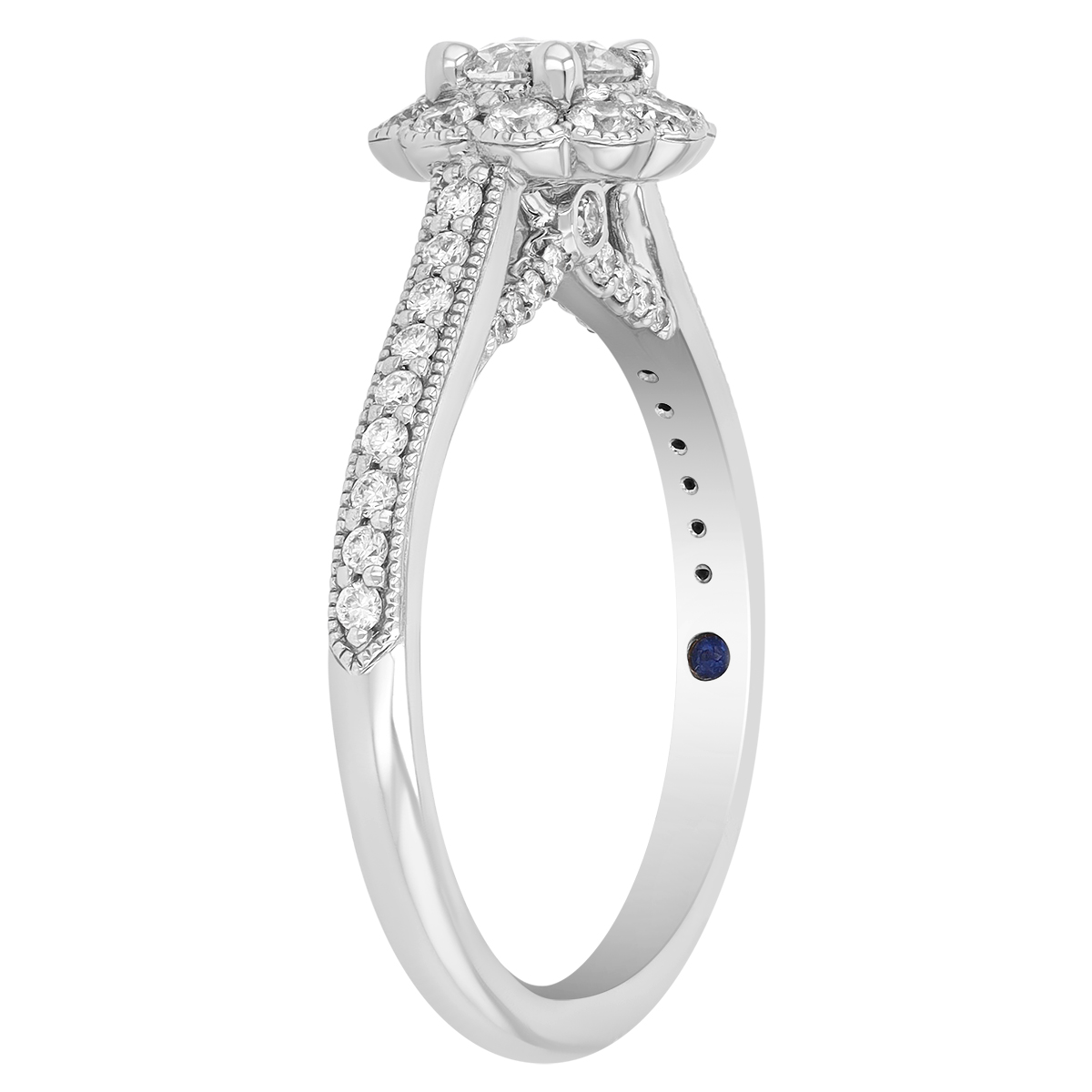 Round Diamond Floral Halo Engagement Ring in 14K White Gold