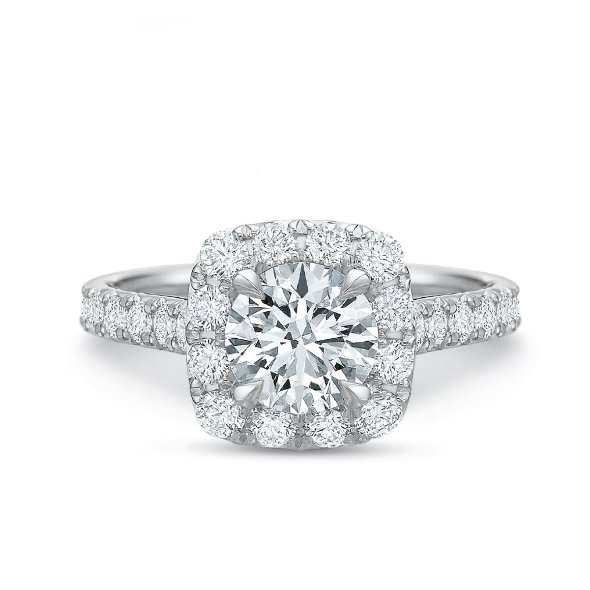 Kalahari Dream Round Diamond & Cushion Halo Engagement Ring 18K White Gold