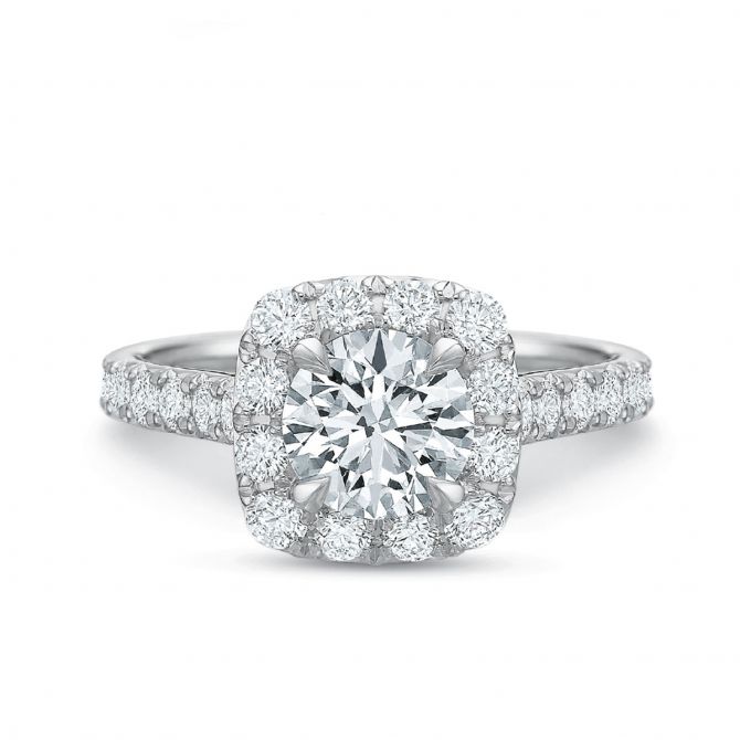 Kalahari Dream Round Diamond & Cushion Halo Engagement Ring 18K White Gold