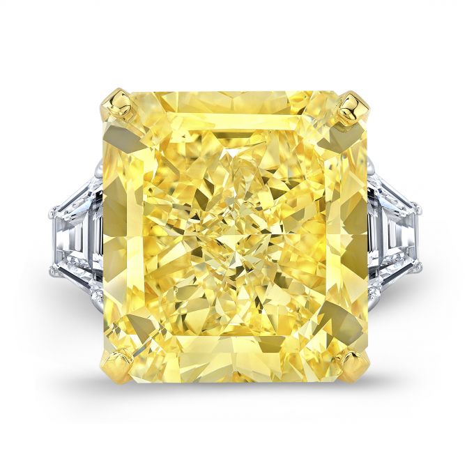 Rahaminov Radiant Fancy Yellow 3 Stone Engagement Ring in Platinum
