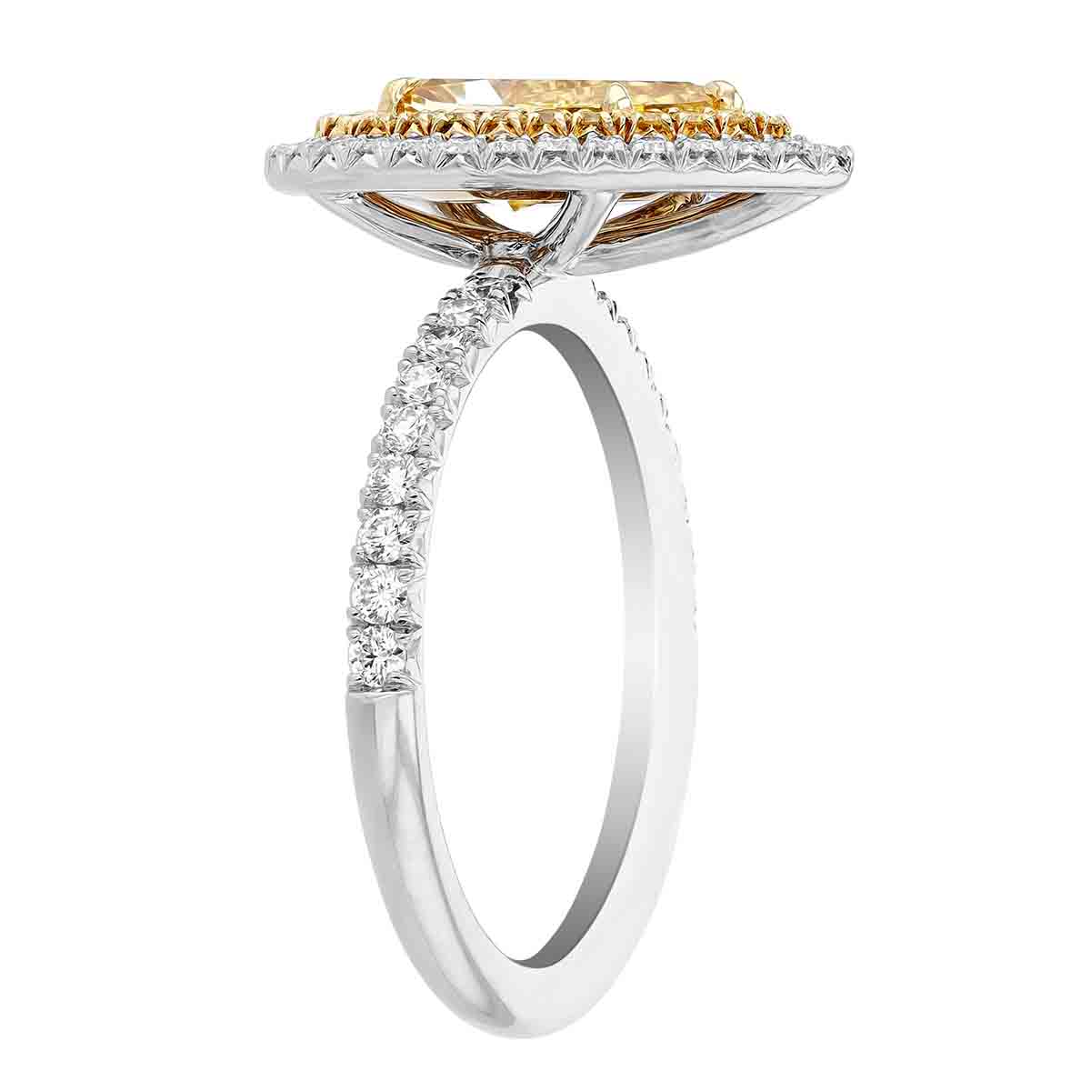 Rahaminov Fancy Deep Yellow Pear Shaped Diamond Double Halo Ring in Platinum