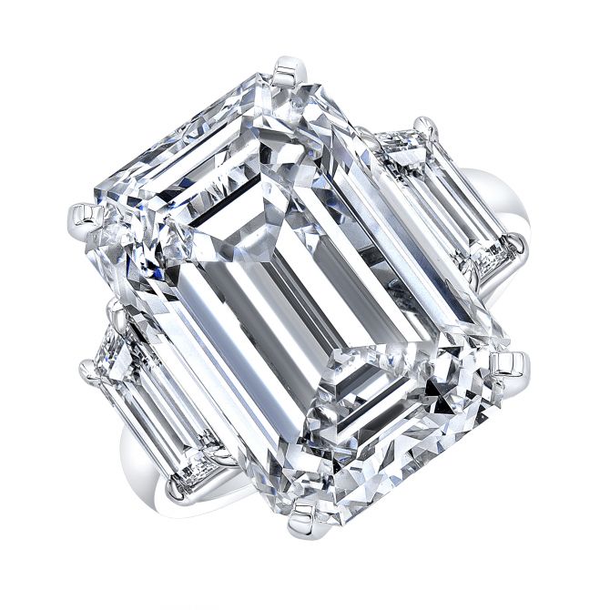 Rahaminov Emerald Cut Diamond 3 Stone Engagement Ring in 18K White Gold