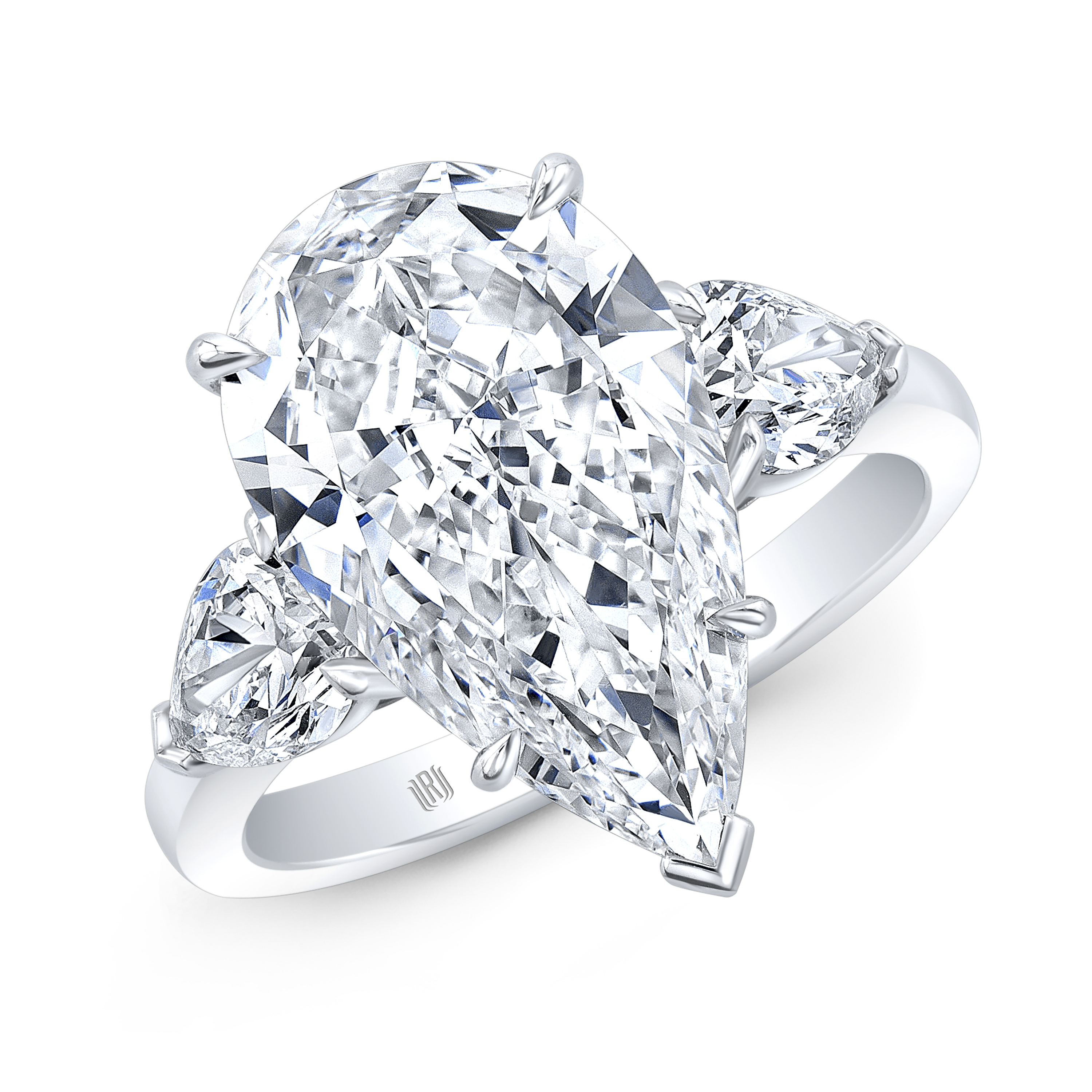 Rahaminov Pear Shaped Diamond 3 Stone Engagement Ring in Platinum