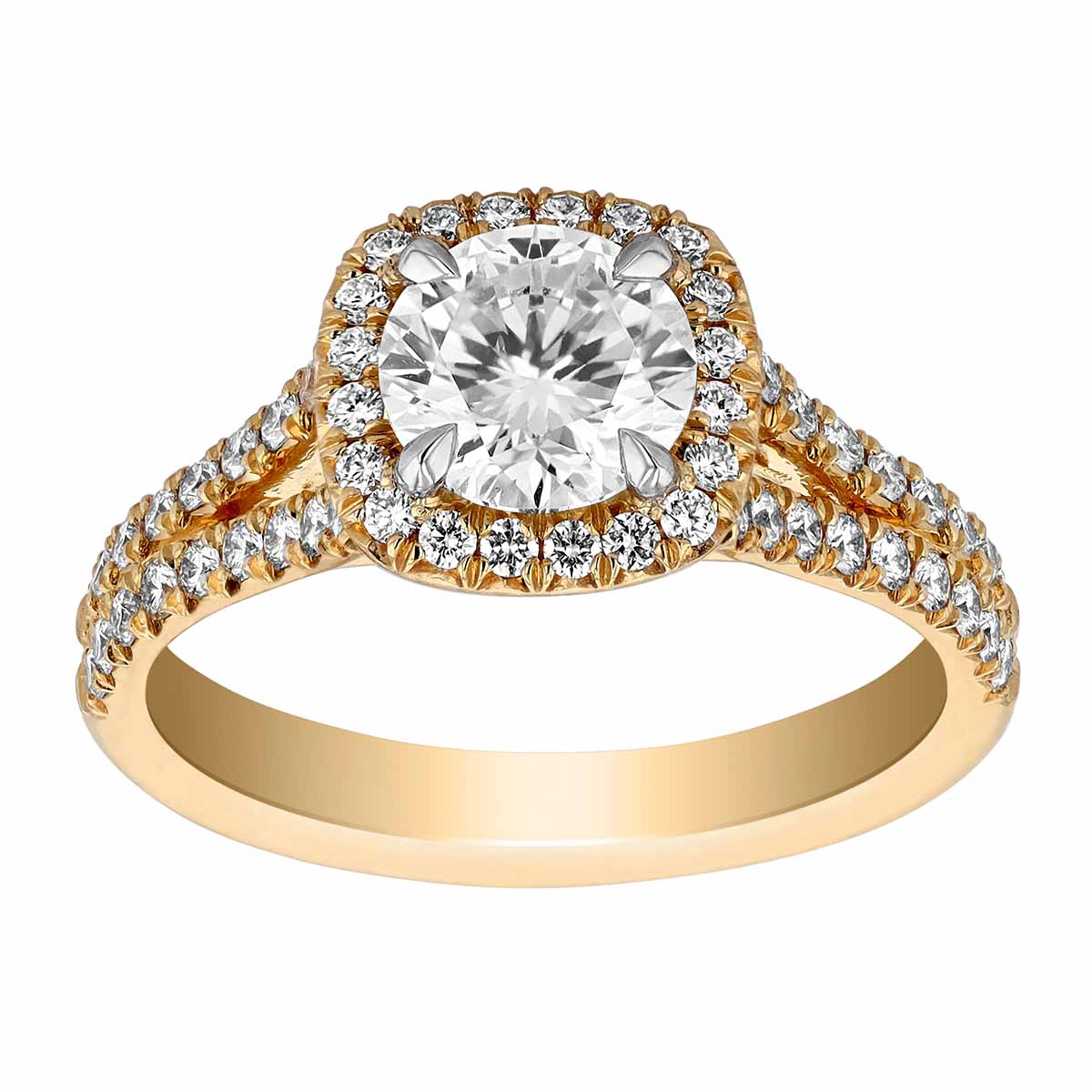 Borsheims Signature Round Halo & Split Shank Engagement Ring in Yellow Gold