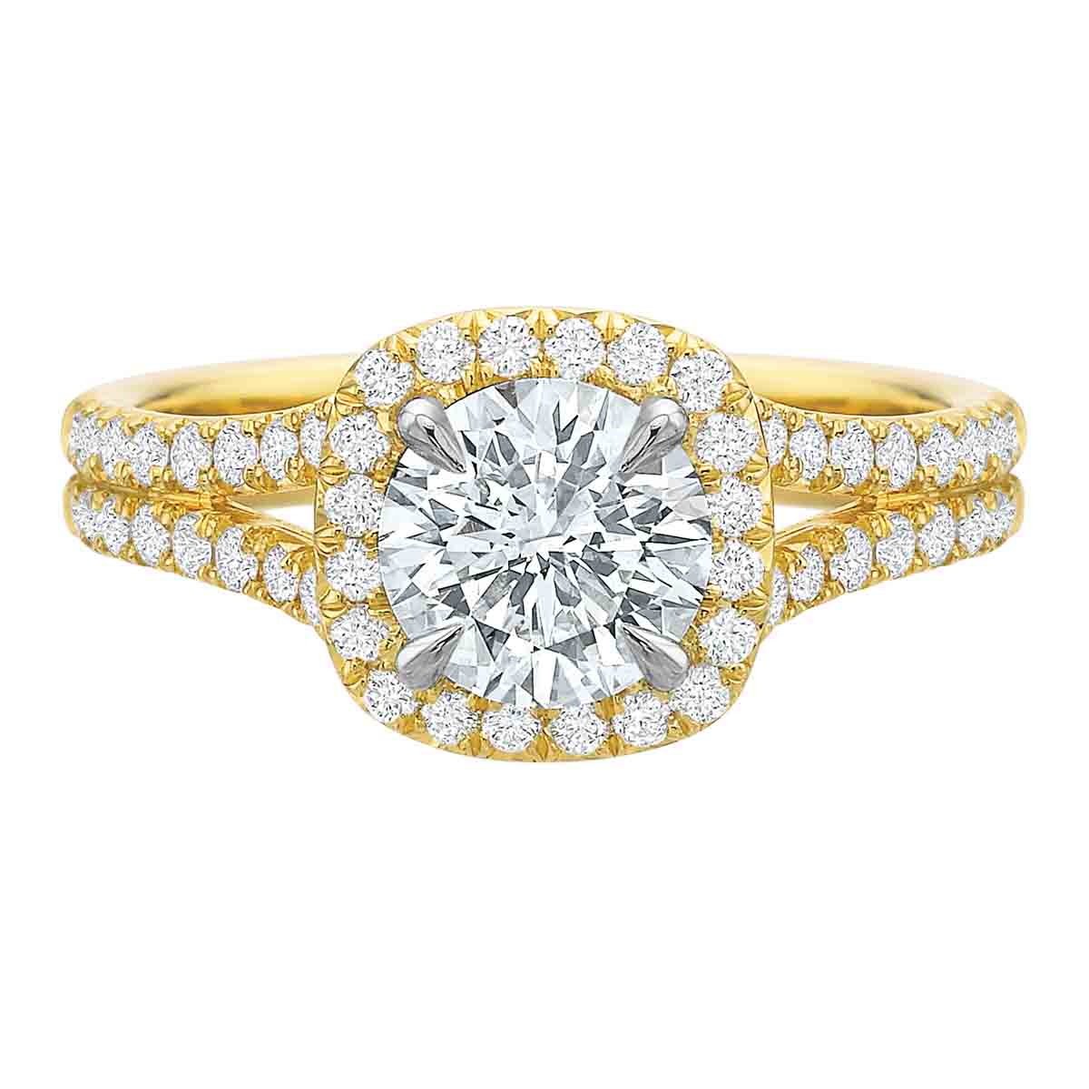Borsheims Signature Round Halo & Split Shank Engagement Ring in Yellow Gold
