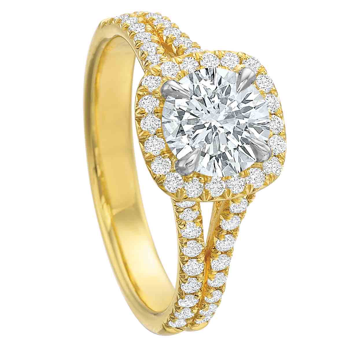 Borsheims Signature Round Halo & Split Shank Engagement Ring in Yellow Gold