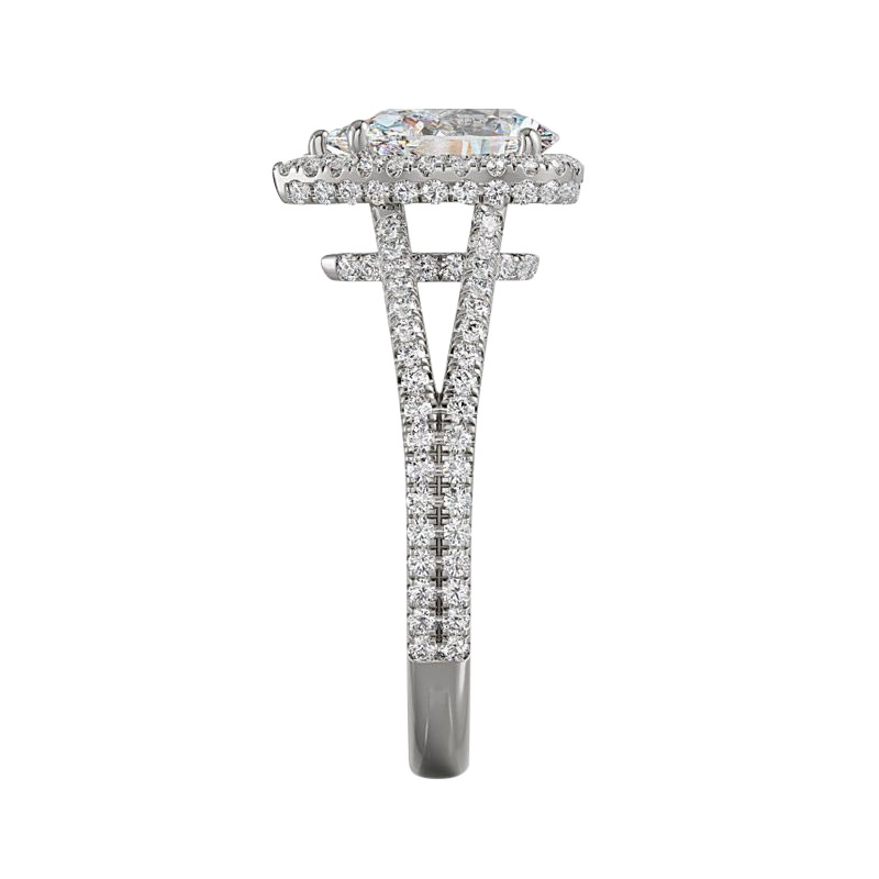ALTR Lab Grown Pear Shaped Diamond Halo & 2 Row Shank Engagement Ring in White Gold