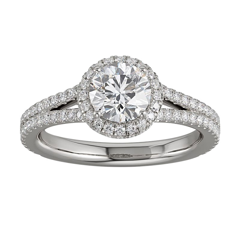 ALTR Lab Grown Round Diamond Halo & 2 Row Shank Engagement Ring in White Gold