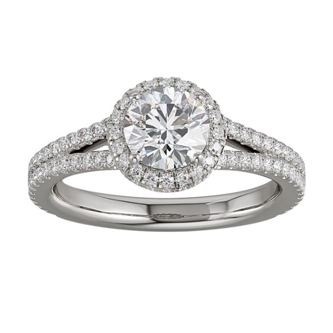 ALTR Lab Grown Round Diamond Halo & 2 Row Shank Engagement Ring in White Gold
