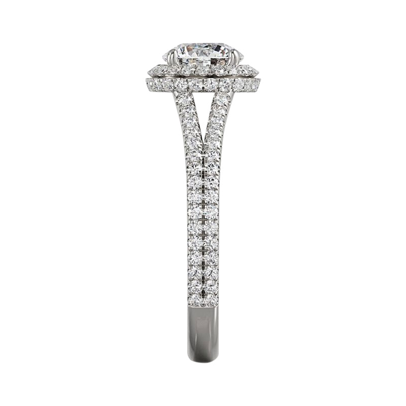 ALTR Lab Grown Round Diamond Halo & 2 Row Shank Engagement Ring in White Gold