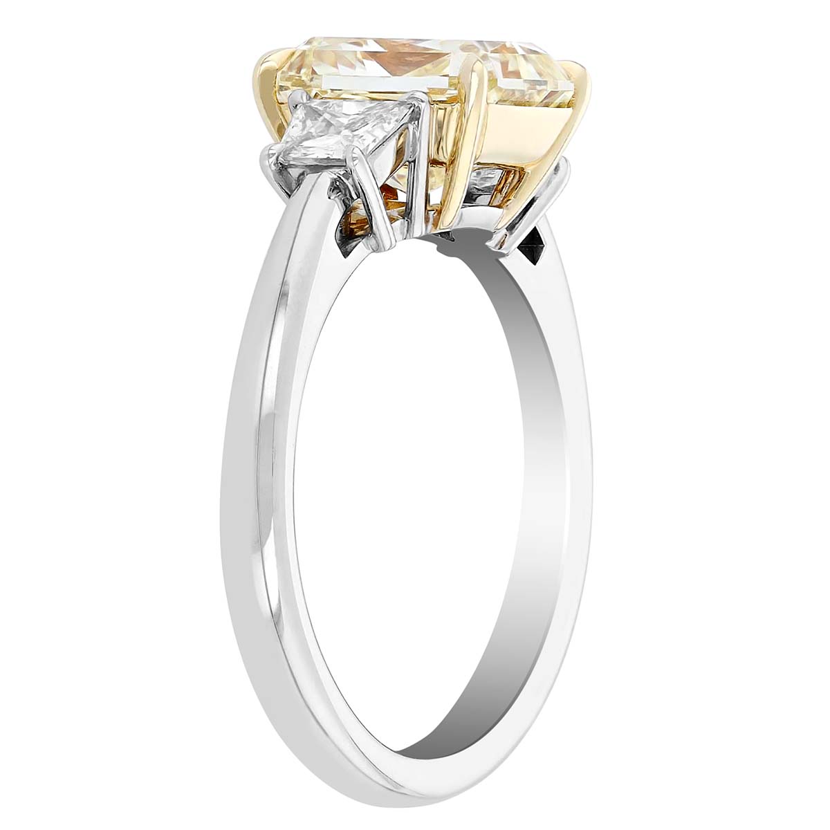 Radiant Fancy Yellow & White Diamond 3 Stone Engagement Ring in Platinum