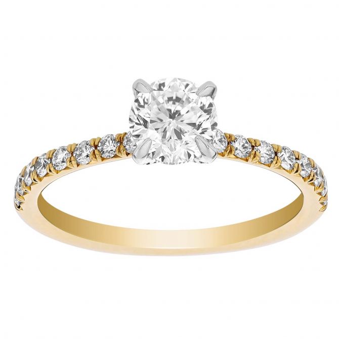 Round Diamond Engagement Ring with Side Stones in Yellow Gold, .70 ct