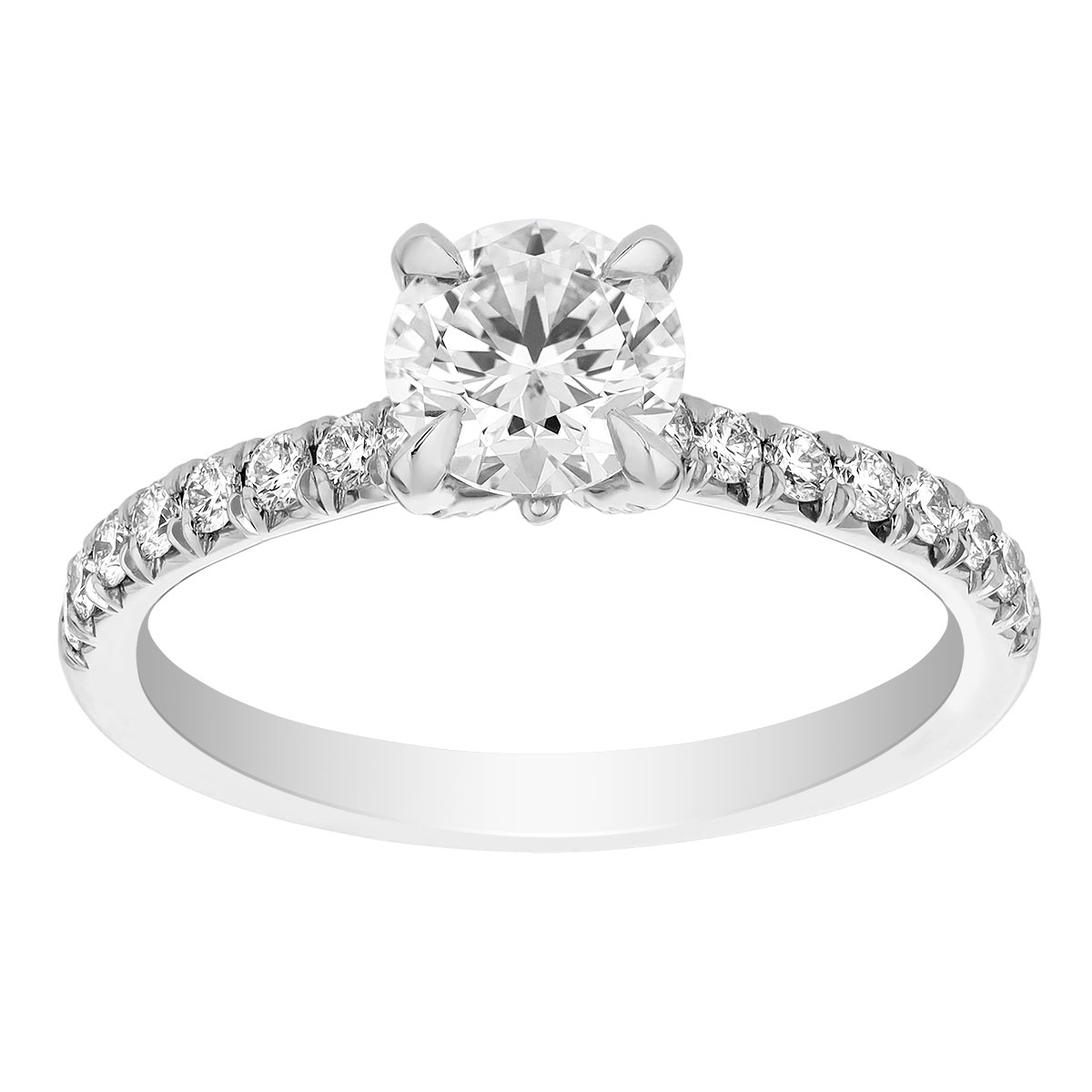 Kalahari Dream Diamond Engagement Ring with French Pavé Shank in White Gold, .80 ct