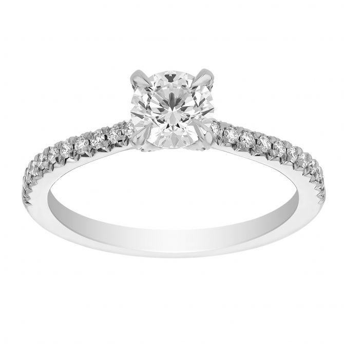 Kalahari Dream Diamond Engagement Ring with French Pavé Shank in White Gold, .60 ct