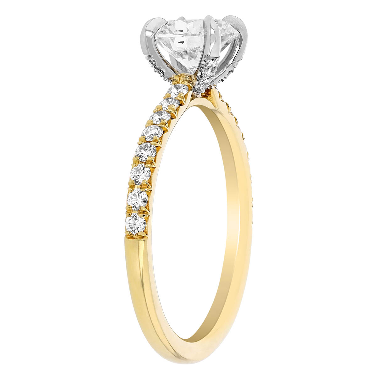 Round Diamond Engagement Ring with Side Stones in Yellow Gold, 1.03 ct