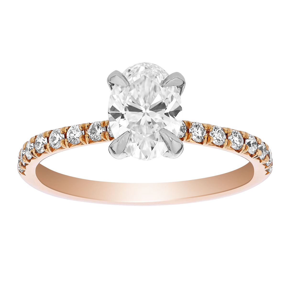 Borsheims Signature Oval Diamond Engagement Ring with Side Stones in Rose Gold, 1.01 ct