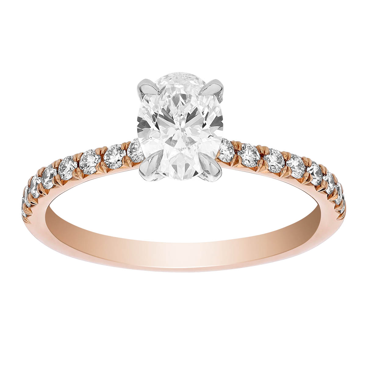 Borsheims Signature Oval Diamond Engagement Ring with Side Stones in Rose Gold, .75 ct