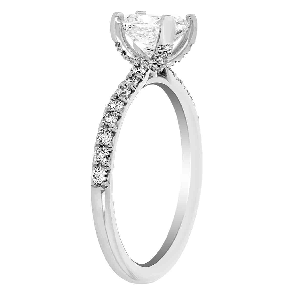 Borsheims Signature Square Diamond Engagement Ring with Side Stones in White Gold, 1.02 ct