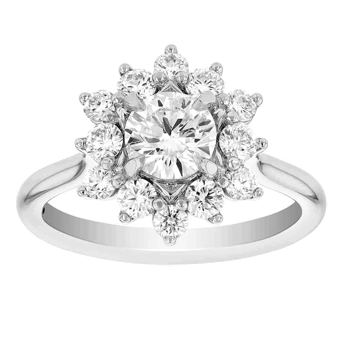 Diamond Floral Halo Engagement Ring in White Gold