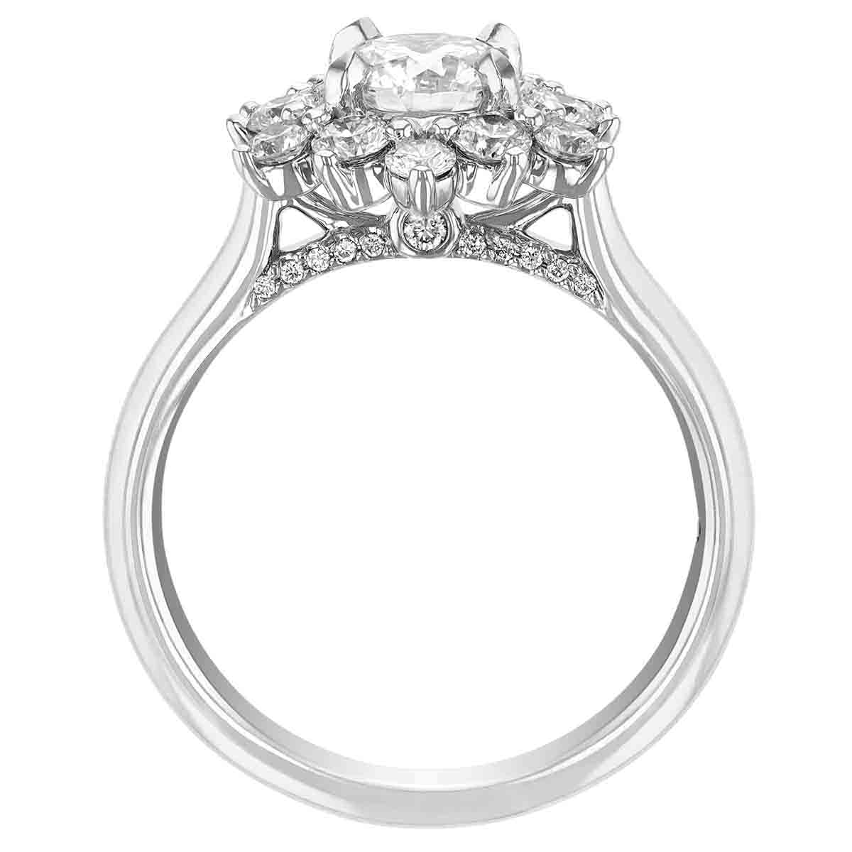 Diamond Floral Halo Engagement Ring in White Gold