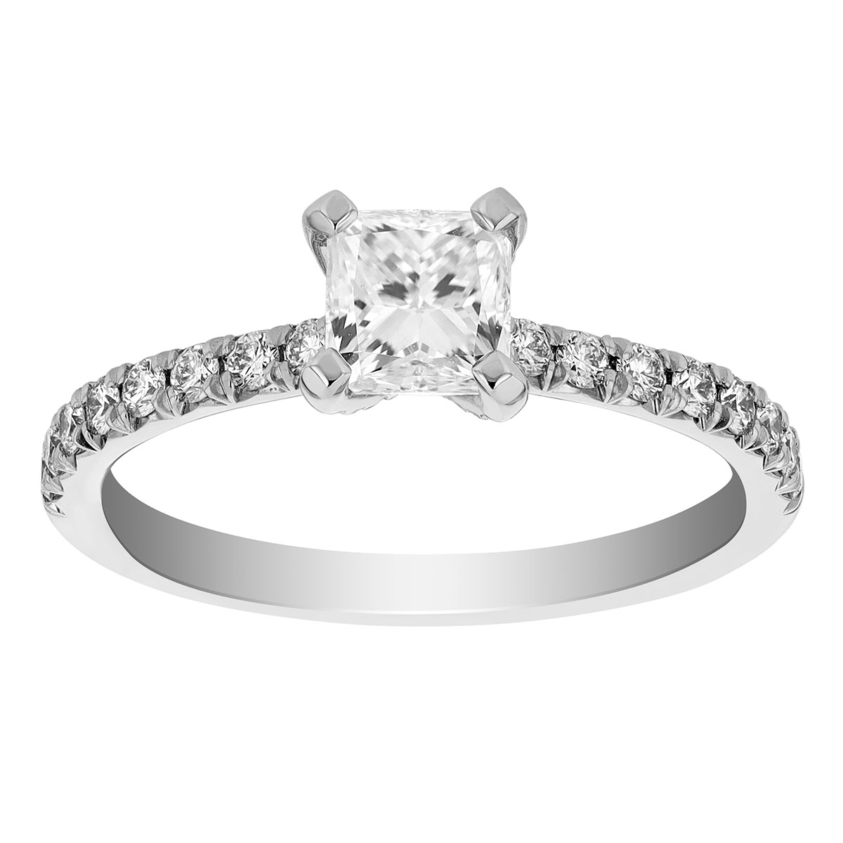 Borsheims Signature Square Diamond Engagement Ring with Side Stones in White Gold, .70 ct