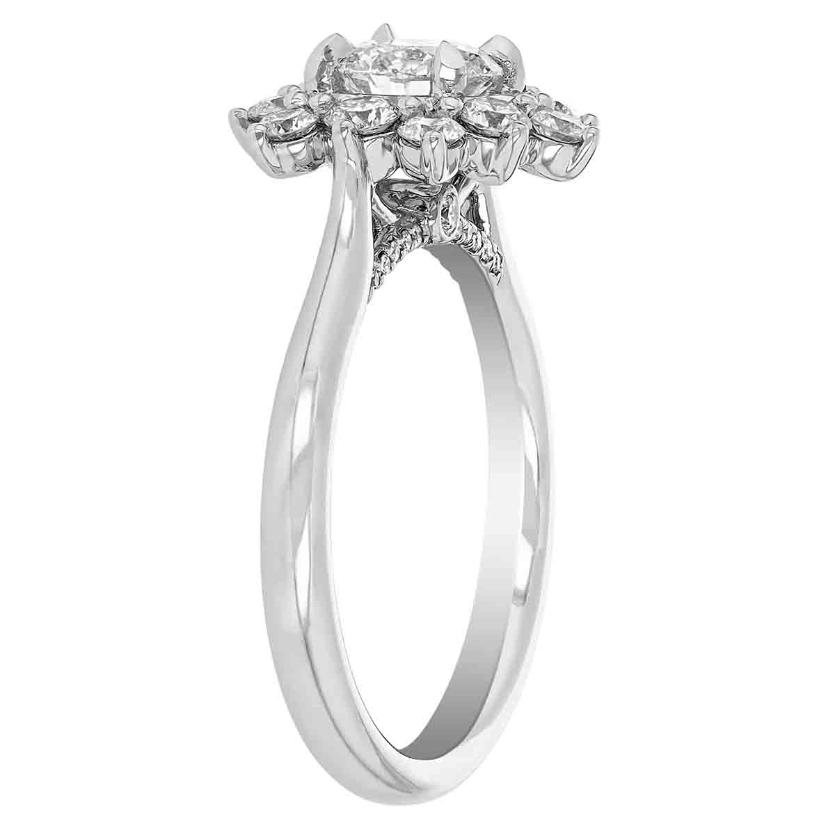 Diamond Floral Halo Engagement Ring in White Gold