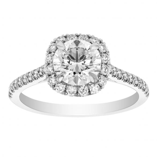 Kalahari Dream Diamond Halo Engagement Ring with Side Stones in White Gold, 1.05 ct