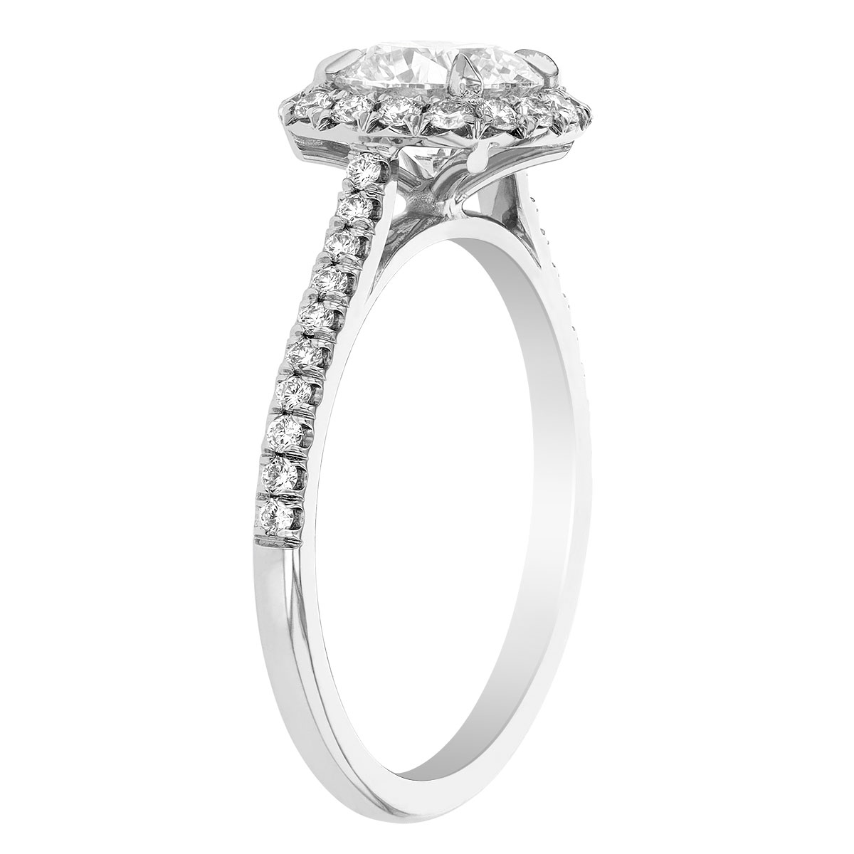 Kalahari Dream Diamond Halo Engagement Ring with Side Stones in White Gold, 1.05 ct