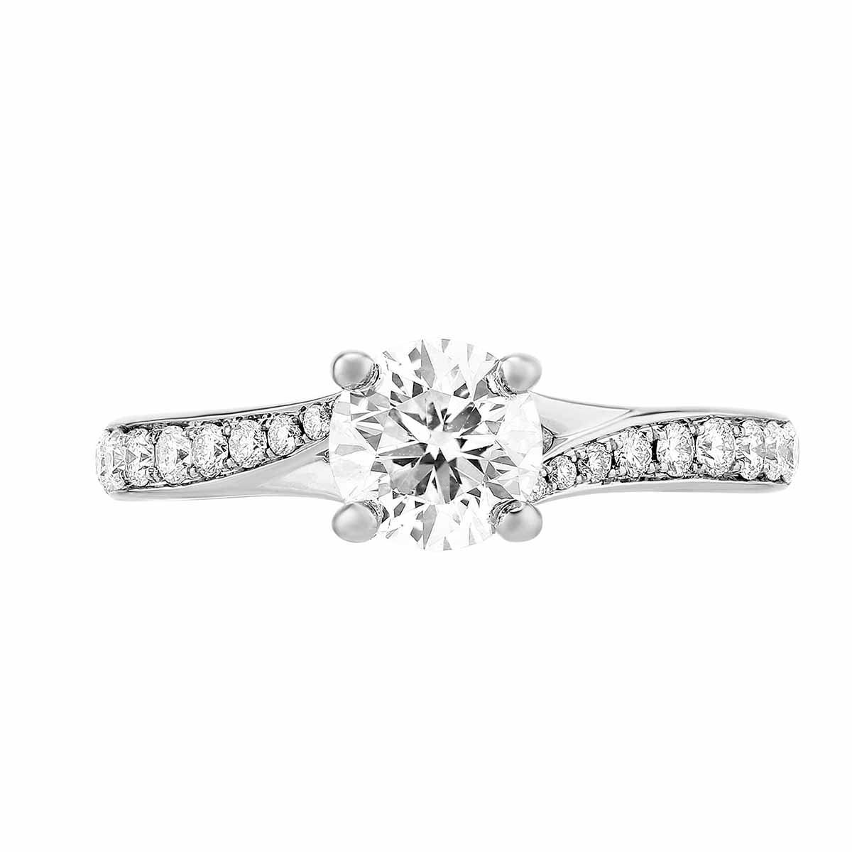 White Gold Diamond Ring with Diamond Bypass Shank