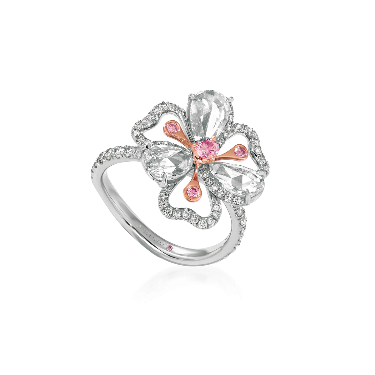 L.J. West Cherry Blossom Argyle Fancy Pink & White Diamond Ring in Platinum