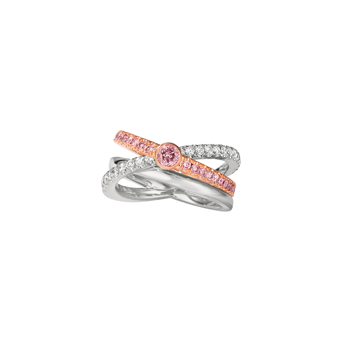 L.J. West Knot Argyle Fancy Pink & White Diamond Bangle in Platinum & Rose Gold