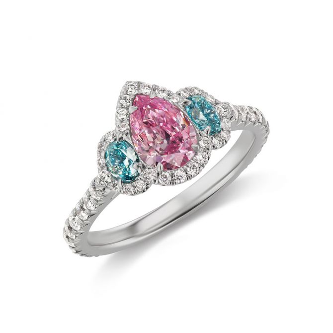 L.J. West Twilight Argyle Awakening Fancy Vivid Purple-Pink, Fancy Vivid Green-Blue Diamond Ring