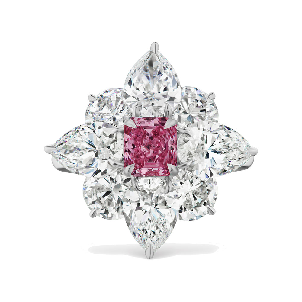 L.J. West Twilight Flora Argyle Radiant Fancy Intense Purplish Pink & White Diamond Ring