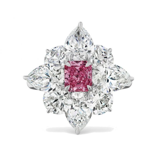 L.J. West Twilight Flora Argyle Radiant Fancy Intense Purplish Pink & White Diamond Ring