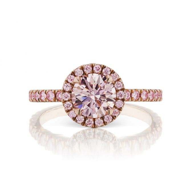 L.J. West Twilight Argyle Fancy Brownish Pink Diamond Halo Ring in Rose Gold