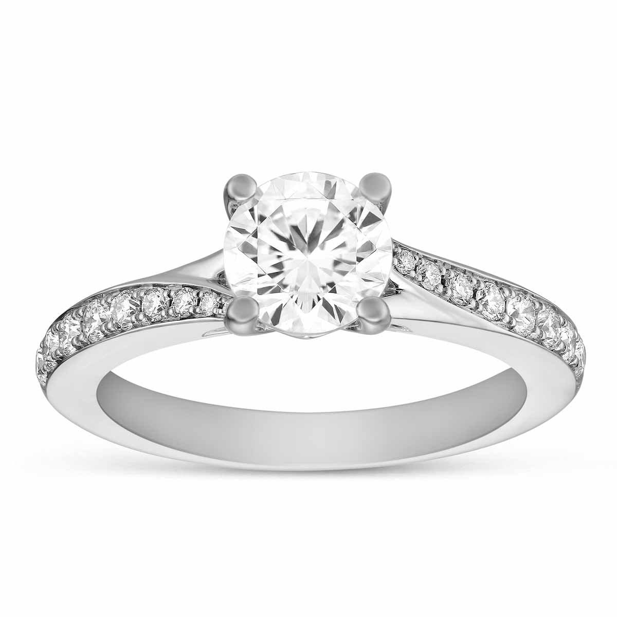 White Gold Diamond Ring with Diamond Bypass Shank
