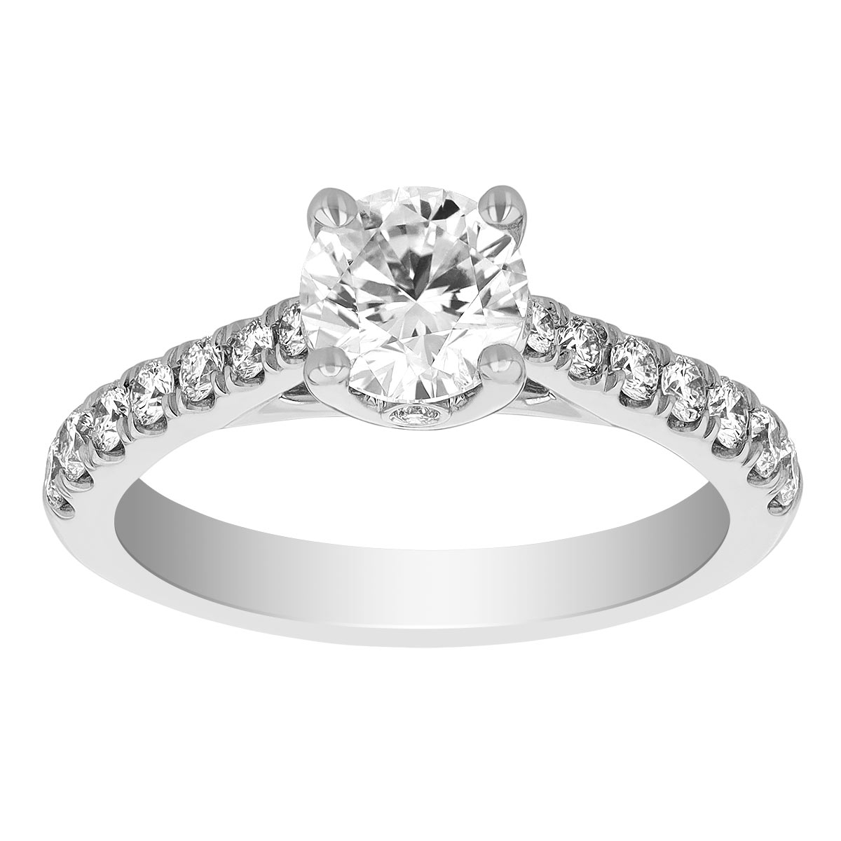 Round Diamond Engagement Ring with Side Stones in White Gold