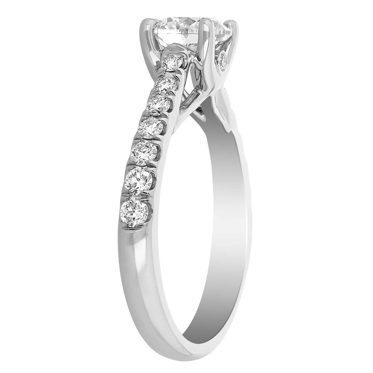 Round Diamond Engagement Ring with Side Stones in White Gold