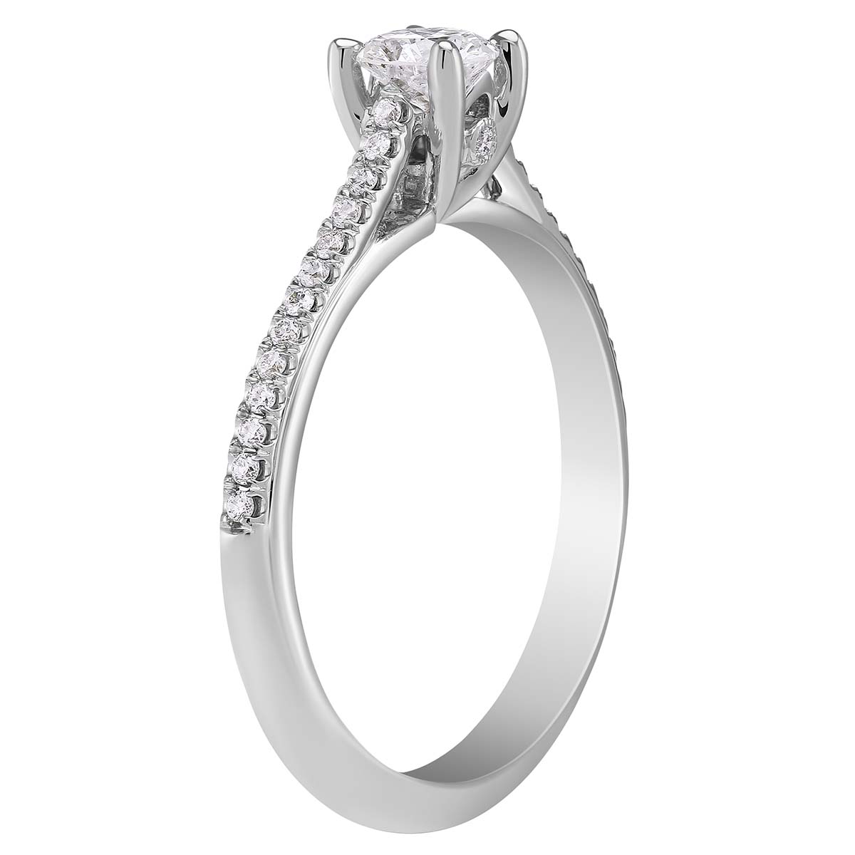 White Gold Diamond Engagement Ring with Diamond Shank, 0.86 ct