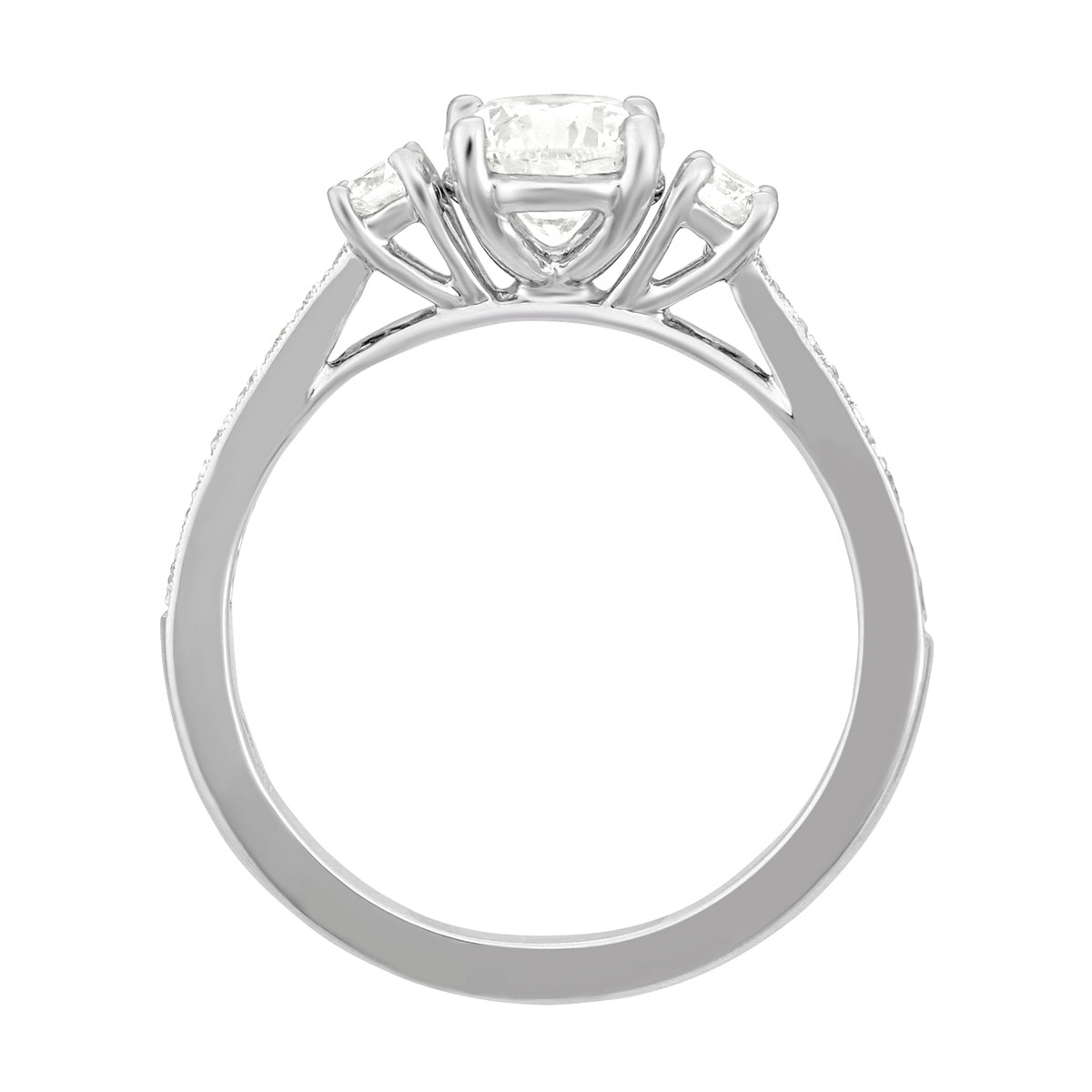 White Gold Diamond 3 Stone Engagement Ring with Diamond Milgrain Shank, 0.98 ct