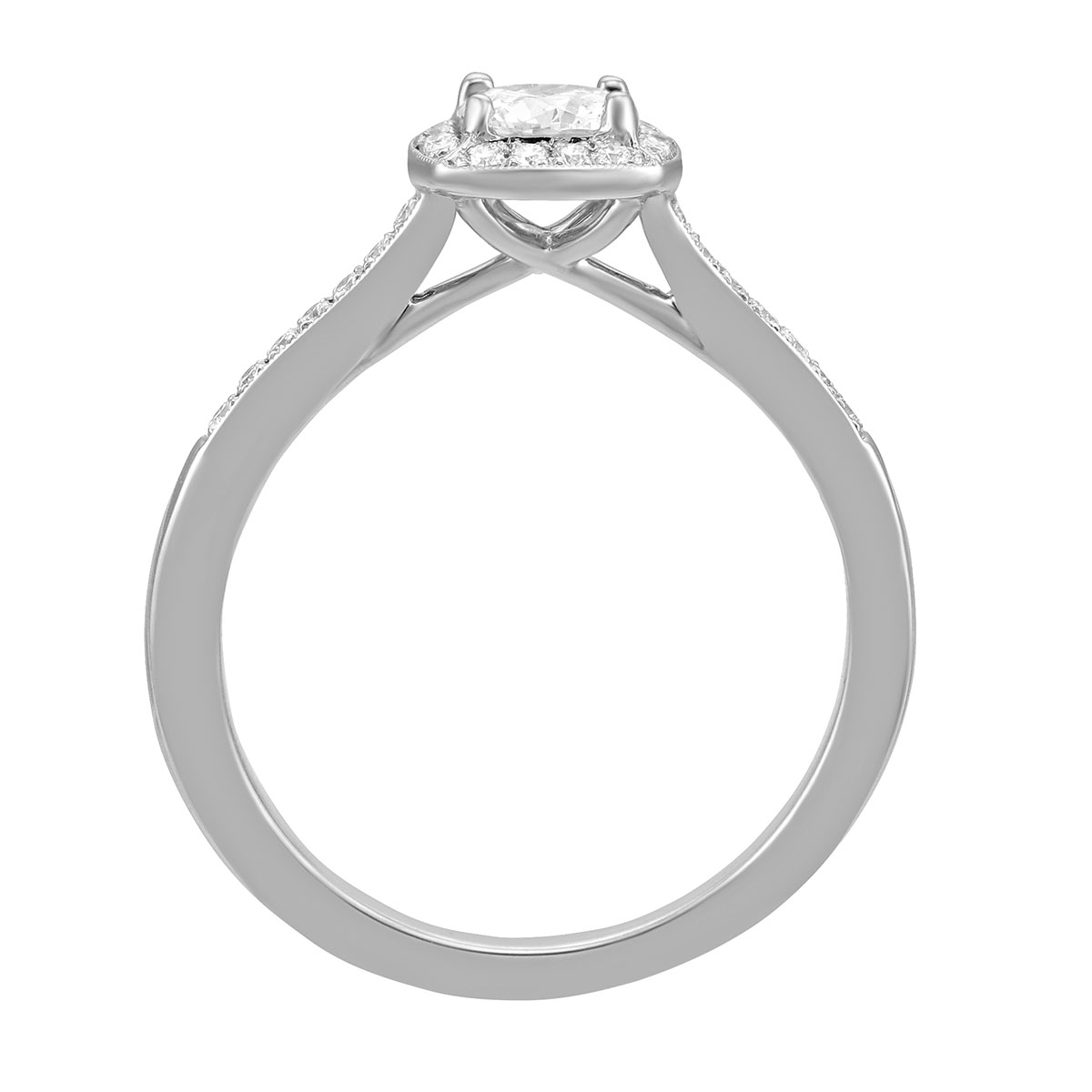 14K White Gold Diamond Ring with Milgrain Cushion Halo & Shank