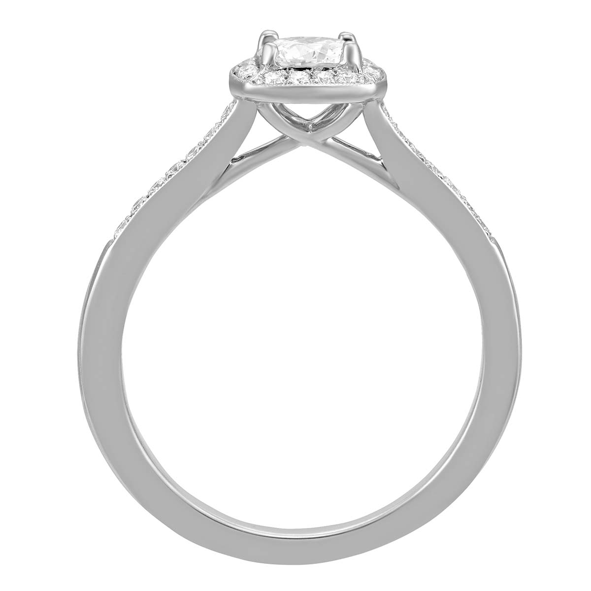 White Gold Diamond Ring with Milgrain Cushion Halo & Shank