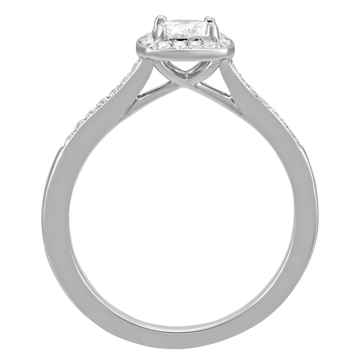 White Gold Diamond Engagement Ring with Milgrain Cushion Halo & Shank, 0.63 ct
