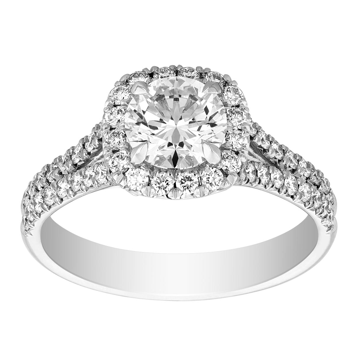 Kalahari Dream Diamond Engagement Ring with Diamond Halo & Split Shank in White Gold, .90 ct