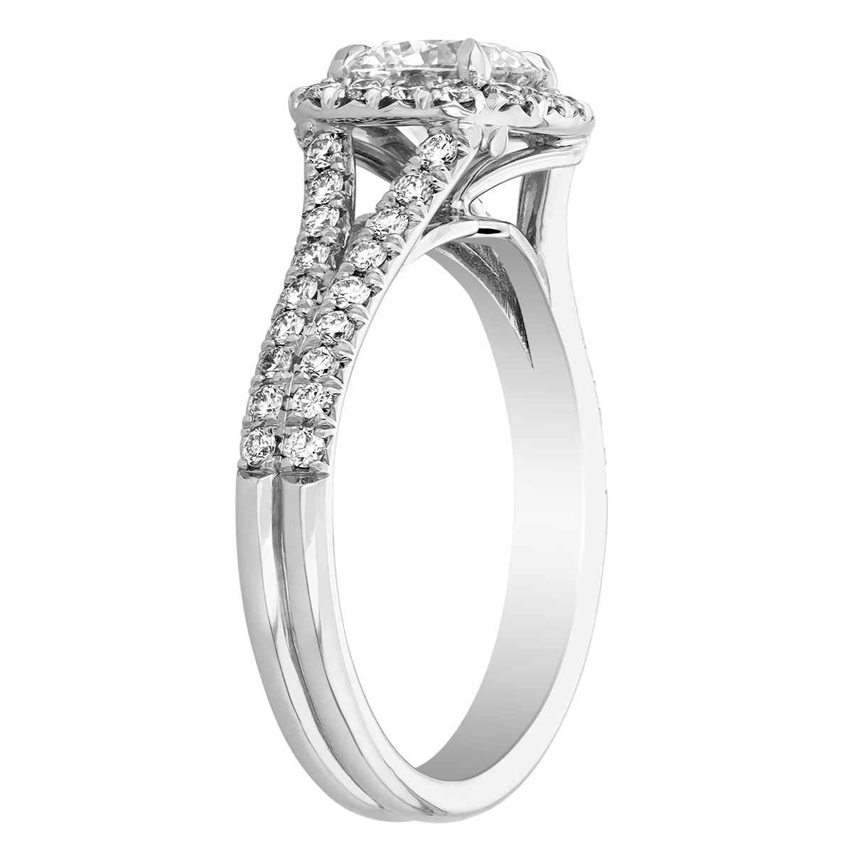 Kalahari Dream Diamond Engagement Ring with Diamond Halo & Split Shank in White Gold, .90 ct