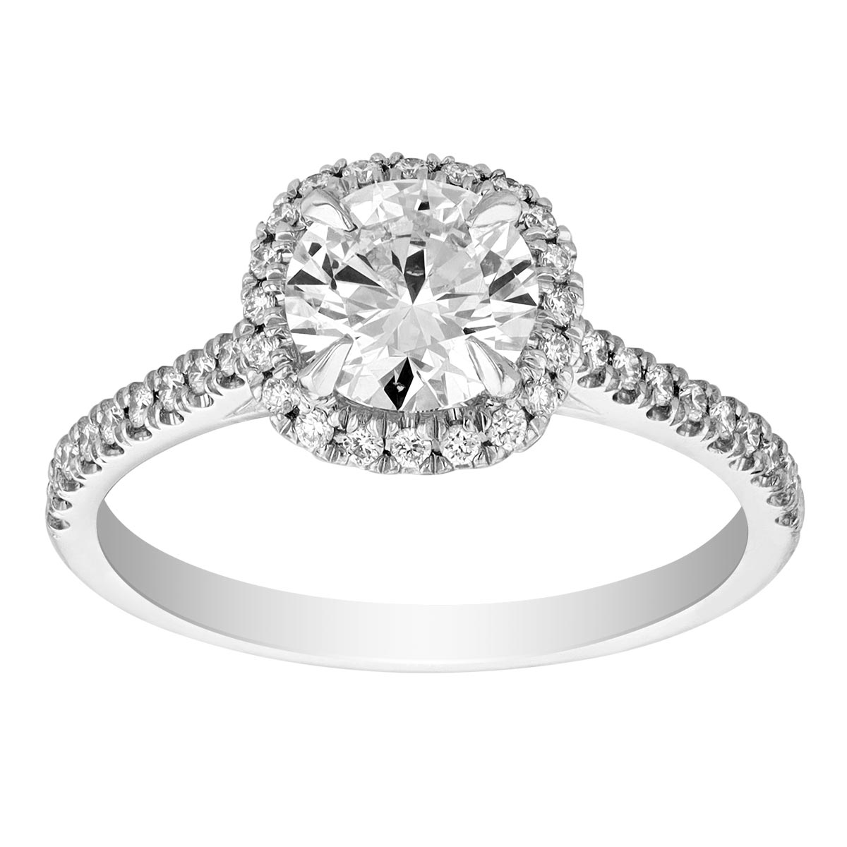 Kalahari Dream Diamond Halo Engagement Ring with Side Stones in White Gold, .90 ct